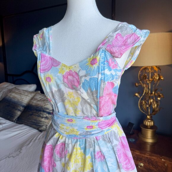 Vintage 90s Pastel Floral Sun Dress - Picture 4 of 10